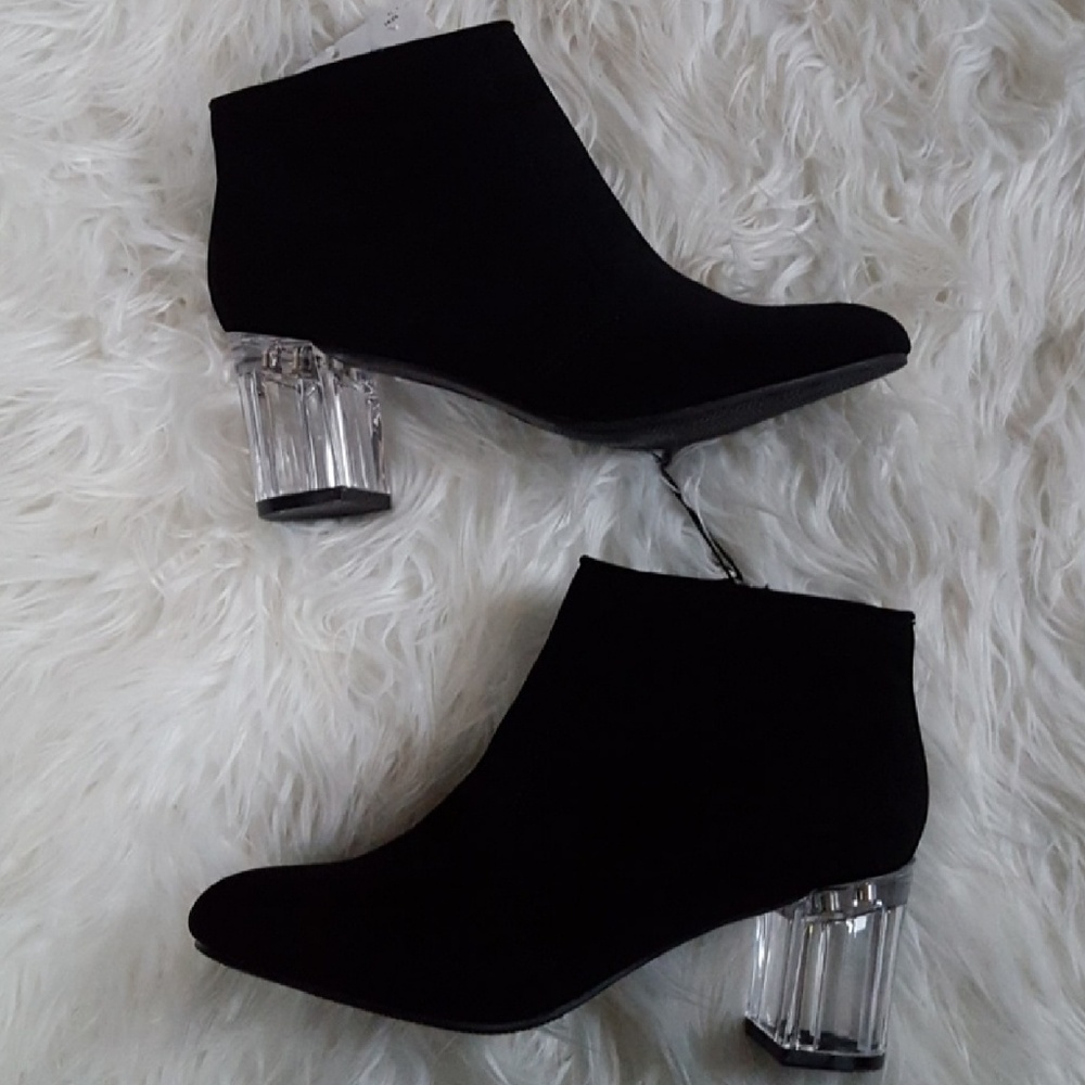 Black ankle bootie clear heel thick NEW - Picture 5 of 5